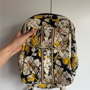 Vera Bradley Floral Quilted Backpack - Black, Yellow, Cream